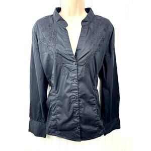 Stretch Antilia Femme Black Embroidered Button Front Blouse 2X